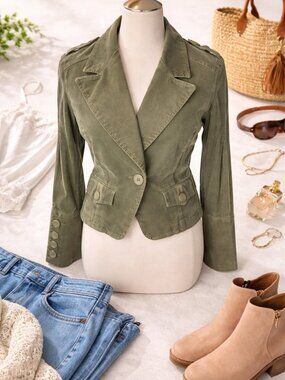 Zinc Olive Green Cropped Jacket Blazer Boho Womens L